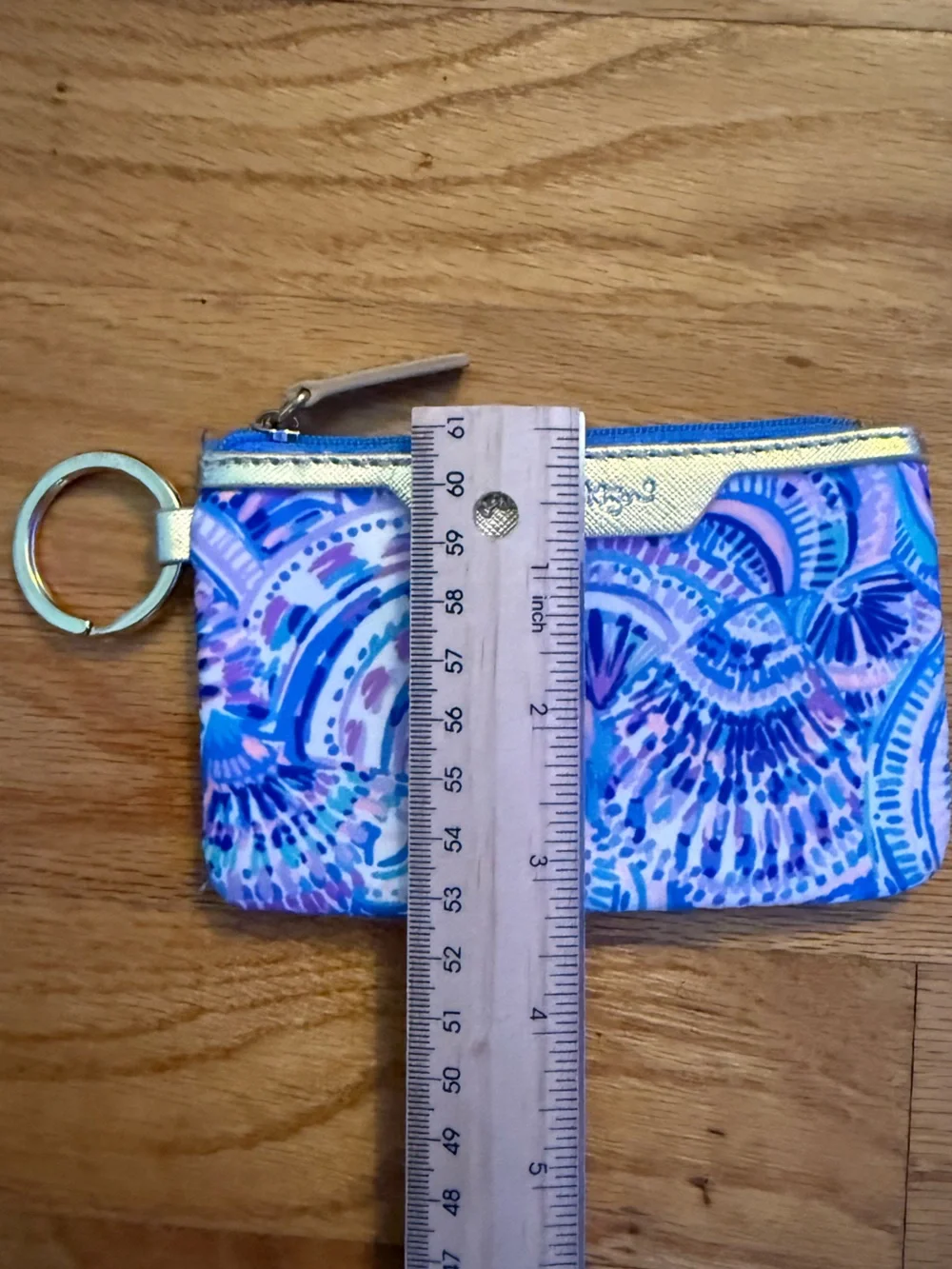 Lilly Pulitzer Blue, Pink & Purple Abstract Zip Card Pouch with Gold Logo